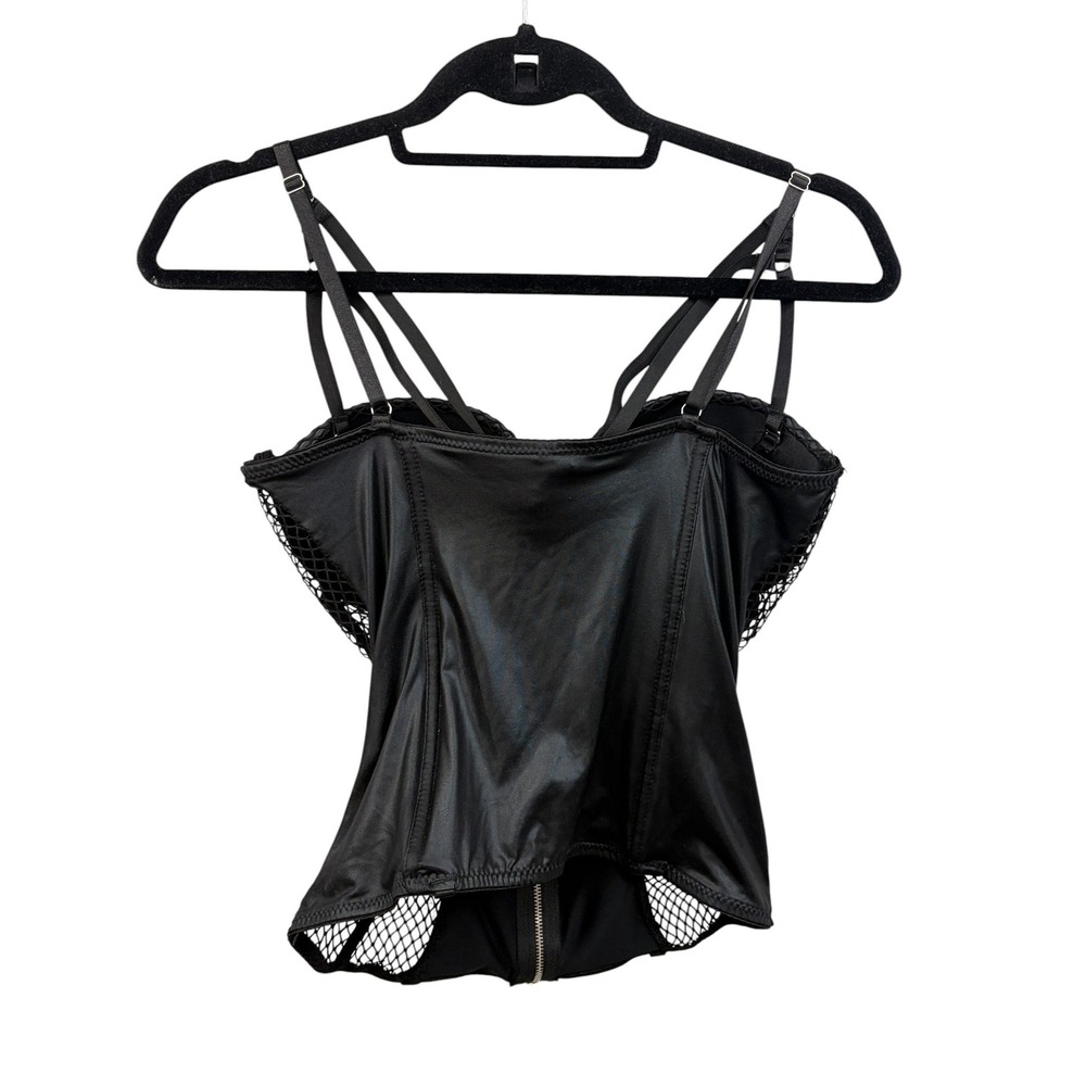 BodyRage Black Faux Leather Fishnet Corset Bustier Caged Gothic Festival Large - Picture 5 of 8